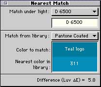 Nearest Match finds the nearest match of a sampled colour to an established colour library, such as Pantone. This would also be of use in the theatre, cinema and television for finding the right coloured gelatine for use over lights.